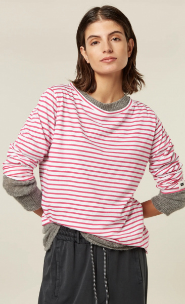 10Days Long Sleeve Tee Flamingo Pink Stripe