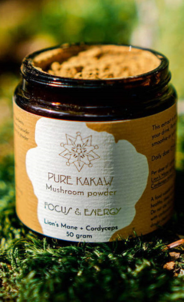 Pure Kakaw Paddenstoel Extract Poeder: Focus & Energy: Lions Mane & Cordyceps - 50 gr