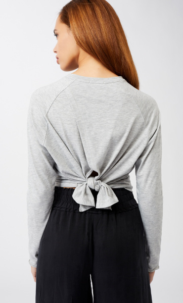 Mandala Back Bow Shirt - Grey Melange - 1