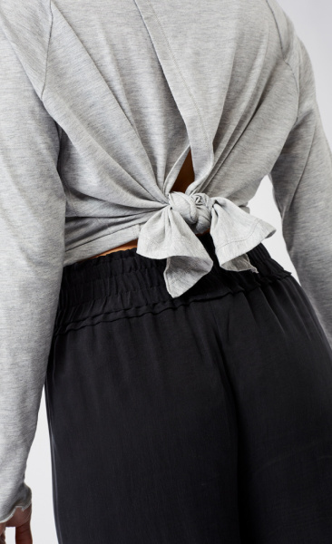 Mandala Back Bow Shirt - Grey Melange - 2