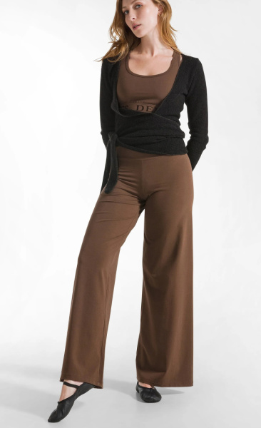 Long Jersey Wide Leg Pants - Coffee - 3