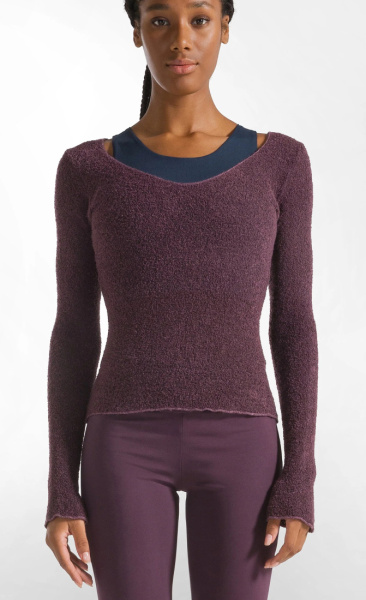 Bouclé Knit V-Neck - Merlot - 1