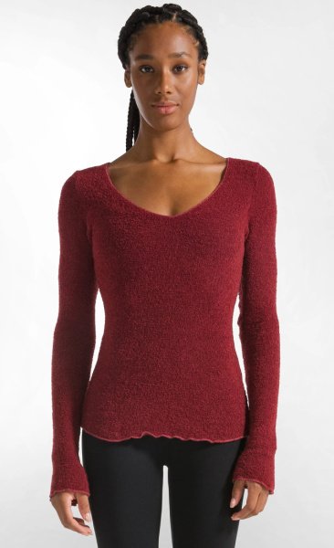 Bouclé Knit Longsleeve - Cordovan Red - 2