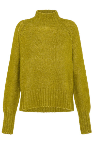 High Neck Fluffy Sweater - Lime Green