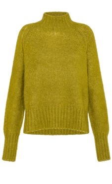 High Neck Fluffy Sweater - Lime Green