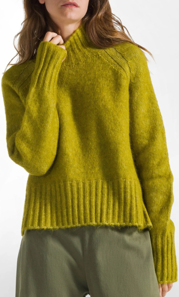 High Neck Fluffy Sweater - Lime Green - 2