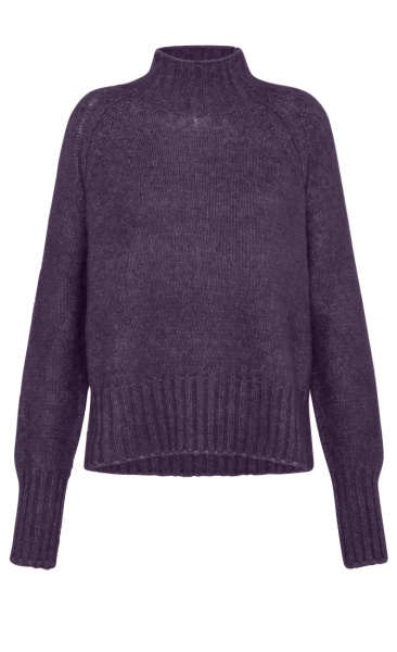 High Neck Fluffy Pullover - Plum