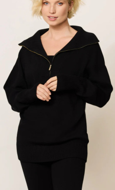 LUNE Olly Oversized Zip Sweater - Black